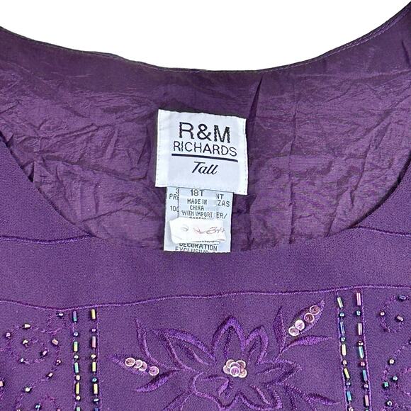 R&M Richards Top Women Size 18 Tall Purple Beaded Embroidered Lined Event Tank - Picture 8 of 12